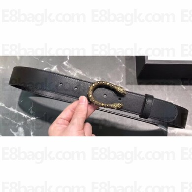 Gucci Width 3/3.5cm Leather Belt Black/Gold with Dionysus Stud Buckle