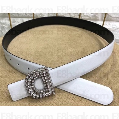 Dior Width 3cm Crystal D Buckle Belt White