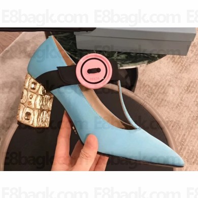 Prada Embellishment Heel Button Pumps Sky Blue 2019