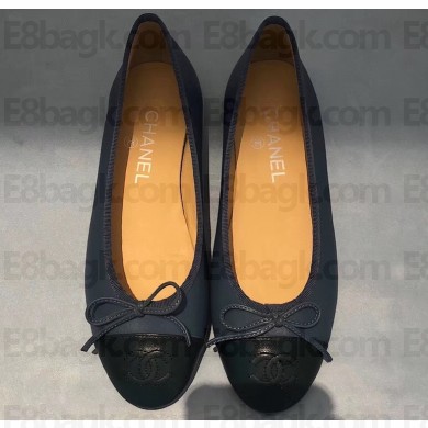 Chanel Lambskin Classic Bow Ballerinas Flats Blue Green/Black