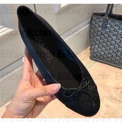 Chanel Lambskin Classic Bow Ballerinas Flats Glitter Black
