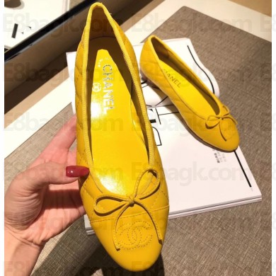 Chanel Lambskin Classic Bow Ballerinas Flats Quilting Yellow