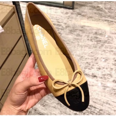 Chanel Lambskin Classic Bow Ballerinas Flats Apricot/Black