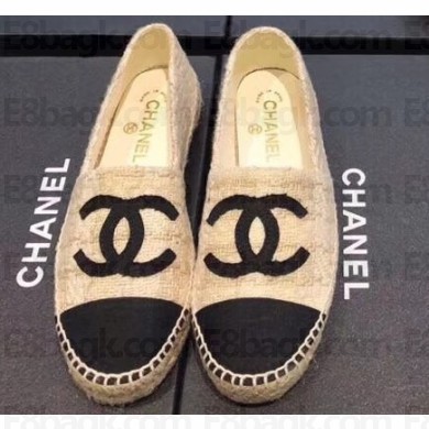 Chanel CC Logo Tweed Fabric Espadrilles Beige 2019