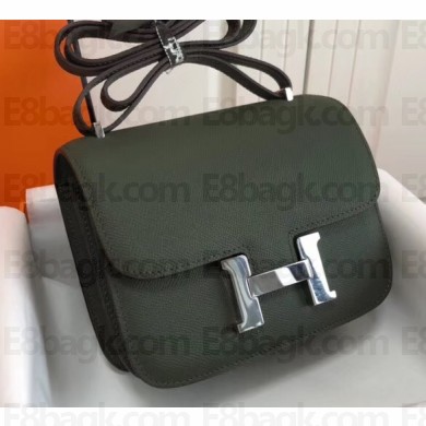 Hermes Constance Mini/MM Bag in Epsom Leather Dark Green with Silver Hardware