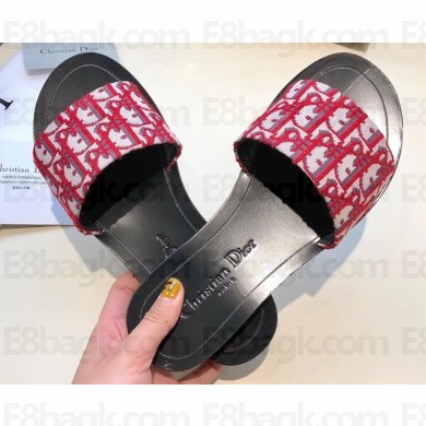 Dior Obliuqe Jacquard Canvas Dway Mules Slipper Sandals Red 2019