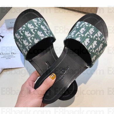 Dior Obliuqe Jacquard Canvas Dway Mules Slipper Sandals Green 2019