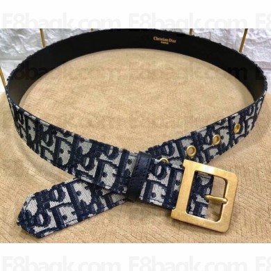 Dior Width 3.4cm Oblique Jacquard Canvas Diorquake Belt Blue