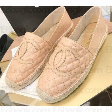 Chanel CC Logo Quilted Leather Espadrilles Apricot