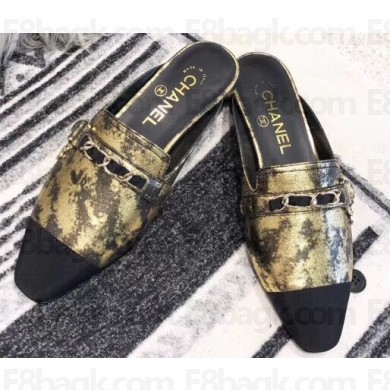 Chanel Chain and Leather Slipper Sandals Mules Gold 2019
