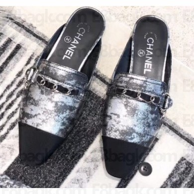 Chanel Chain and Leather Slipper Sandals Mules Silver 2019