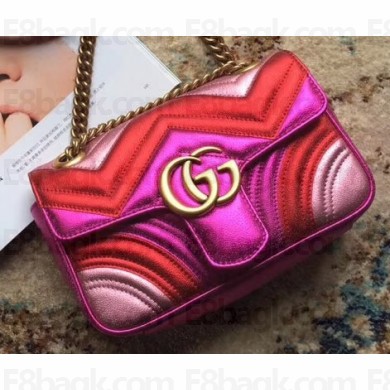 Gucci GG Marmont Matelassé Chevron Shoulder Mini Bag 446744 Metallic Fuchsia 2019