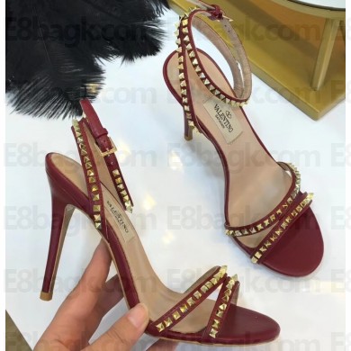 Valentino Heel 10cm Rockstud Around Sandals Burgundy 2019