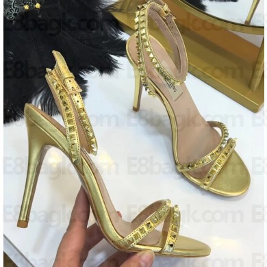 Valentino Heel 10cm Rockstud Around Sandals Gold 2019