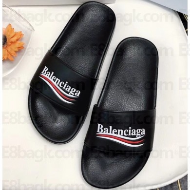 Balenciaga Slides Sandals Political Campain Logo Black