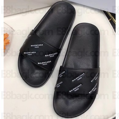Balenciaga Slides Sandals Logo Paris Black