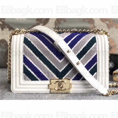 Chanel Embroidered Calfskin/Lurex Boy Medium Flap Bag White 2019