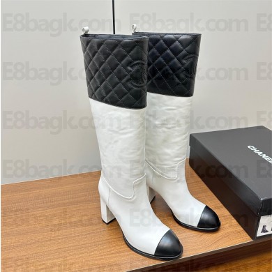 Chanel Heel 7cm Calfskin High Boots G45200 White/Black 2023