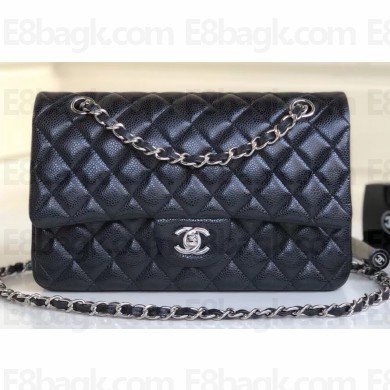 Chanel Pearl Caviar Calfskin Medium Classic Flap Bag A1112 Black