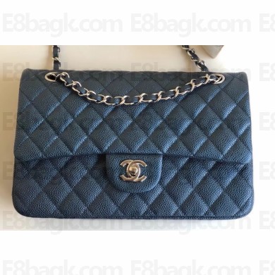 Chanel Pearl Caviar Calfskin Medium Classic Flap Bag A1112 Blue