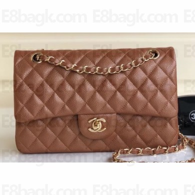 Chanel Pearl Caviar Calfskin Medium Classic Flap Bag A1112 Caramel/Gold