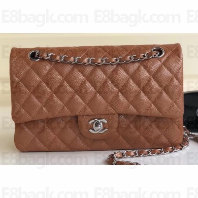 Chanel Pearl Caviar Calfskin Medium Classic Flap Bag A1112 Caramel/Silver