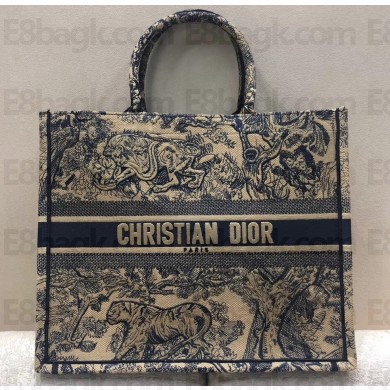 Dior Book Tote Bag In Toile de Jouy motif Embroidered Blue 2019
