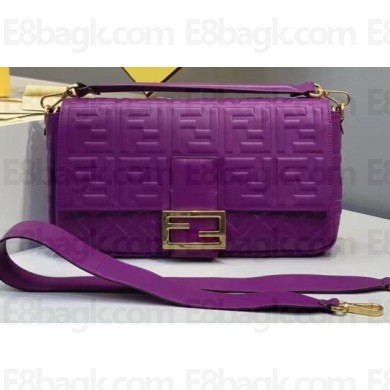 Fendi All-Over FF Motif Leather Large Baguette Bag Purple 2019