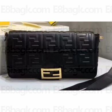 Fendi All-Over FF Motif Leather Large Baguette Bag Black 2019