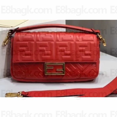 Fendi All-Over FF Motif Leather Medium Baguette Bag Red 2019