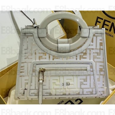 Fendi FF Logo Runaway Small Shopper Tote Bag in PU White 2019