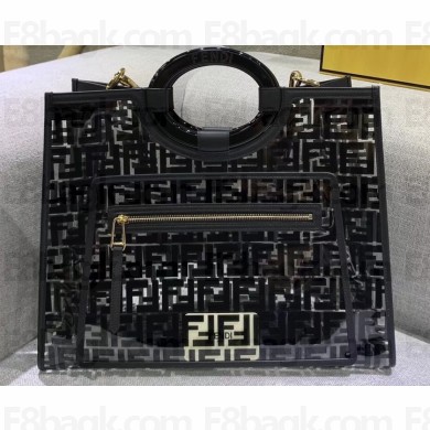 Fendi FF Logo Runaway Medium Shopper Tote Bag in PU Black 2019