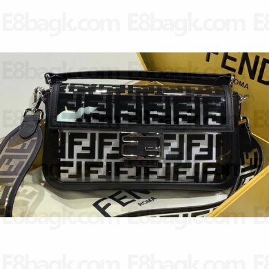 Fendi All-Over FF Logo Medium Baguette Bag in PU Black 2019