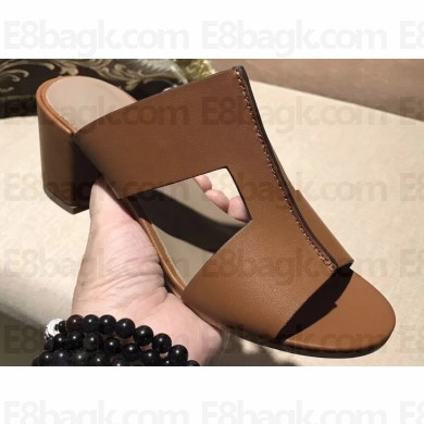 Hermes Heel 5cm Ostia Sandals Brown 2019