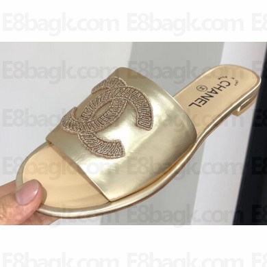 Chanel Stitching CC Logo Mules Gold 2019