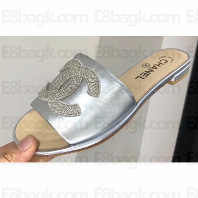 Chanel Stitching CC Logo Mules Silver 2019