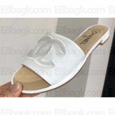 Chanel Stitching CC Logo Mules White 2019