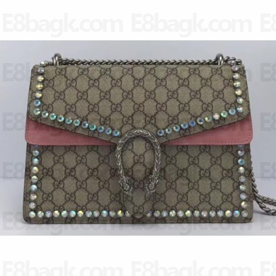 Gucci Crystal GG Supreme Canvas Dionysus Medium Shoulder Bag 403348/400235 Pink