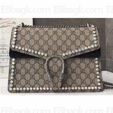 Gucci Crystal GG Supreme Canvas Dionysus Medium Shoulder Bag 403348/400235 Black