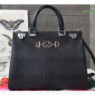 Gucci Zumi Grainy Leather Medium Top Handle Bag 564714 Black 2019