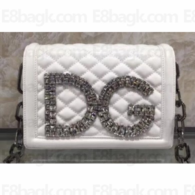 Dolce & Gabbana Crystal DG Girls Shoulder Bag In Quilted Nappa Leather White