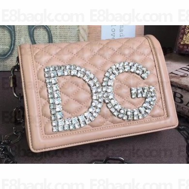 Dolce & Gabbana Crystal DG Girls Shoulder Bag In Quilted Nappa Leather nude pink 2019