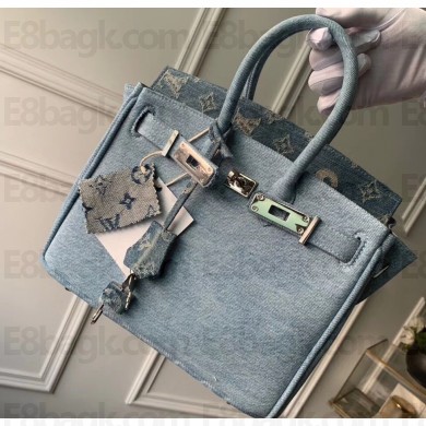 Louis Vuitton x Supreme Humble Travel Bag Birkin 25cm Printed Jeans Denim Blue 2019