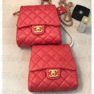 Chanel Lambskin with Imitation Pearls Side Pack Bag AS0614 Red 2019