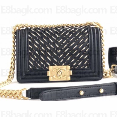 Chanel Embroidered Chevron Boy Small Flap Bag Black 2019