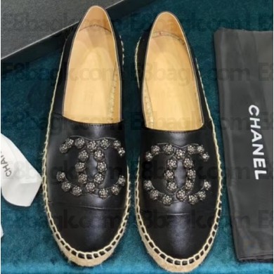 Chanel Camellia CC Logo Espadrilles Black