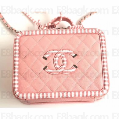 Chanel Striped Grained CC Filigree Vanity Case Medium Bag A93343 Pink 2019