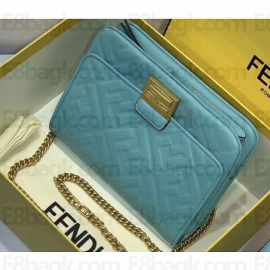 Fendi All-Over FF Logo Motif Leather Upside Down Shoulder Belt Bag Pale Blue 2019