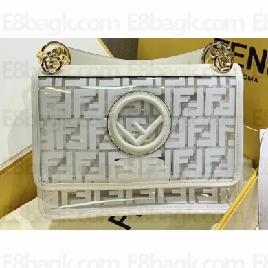 Fendi All-Over FF Logo Medium Kan I Bag in PU White 2019