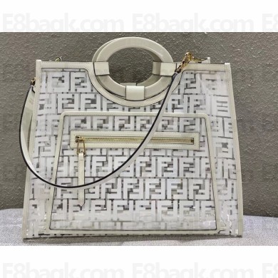 Fendi FF Logo Runaway Medium Shopper Tote Bag in PU White 2019